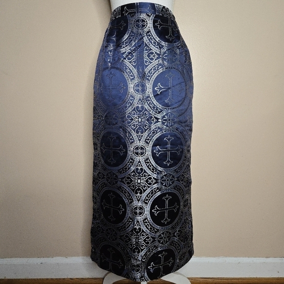 Terramina Navy Metallic Brocade Print Maxi Skirt - Picture 2 of 10